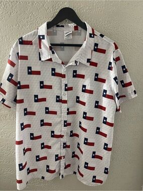 Men's Patriotic Texas White Short-Sleeve Button-Up Shirt with Red Navy Flag XL